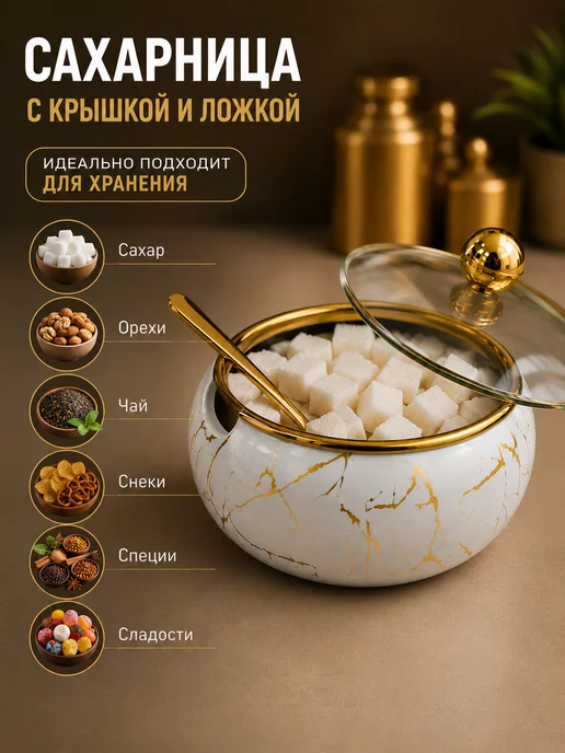 Сахарница с крышкой и ложкой, белый, фото 4