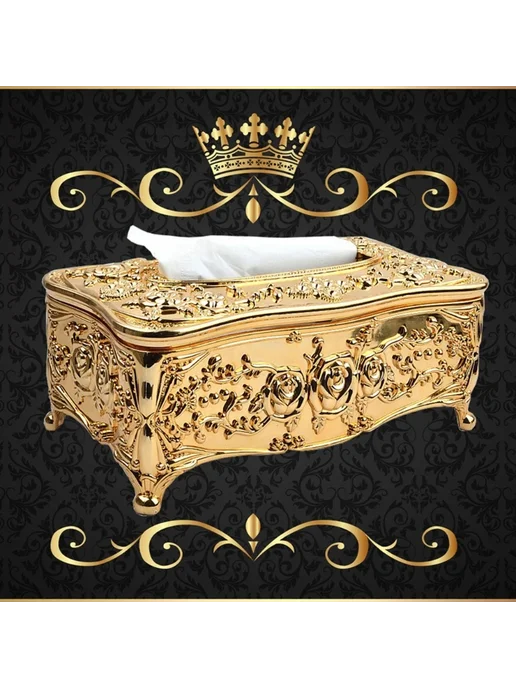 Нет бренда Золотая коробка для салфеток Golden CJS, белый, фото 2
