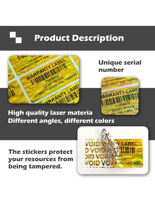 Нет бренда Голографические наклейки Warranty Label, Gold, 600шт, 300 шт, фото 7