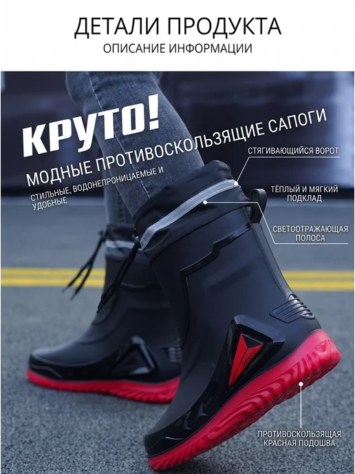 Нет бренда Сапоги резиновые средней длины из ПВХ непромокаемые, серый, фото 8
