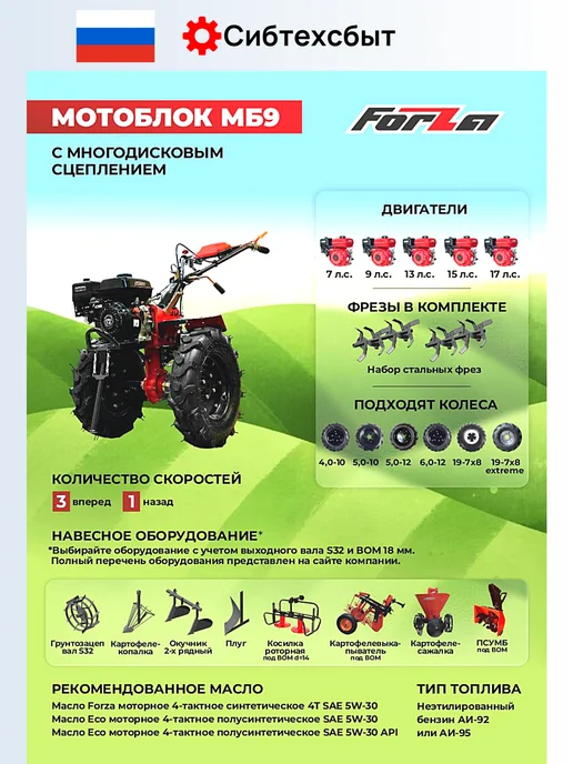 Мотоблок бензиновый 15лс Forza МБ9-1502 колеса 19*7*8, фрезы, 19x7x8, фото 3
