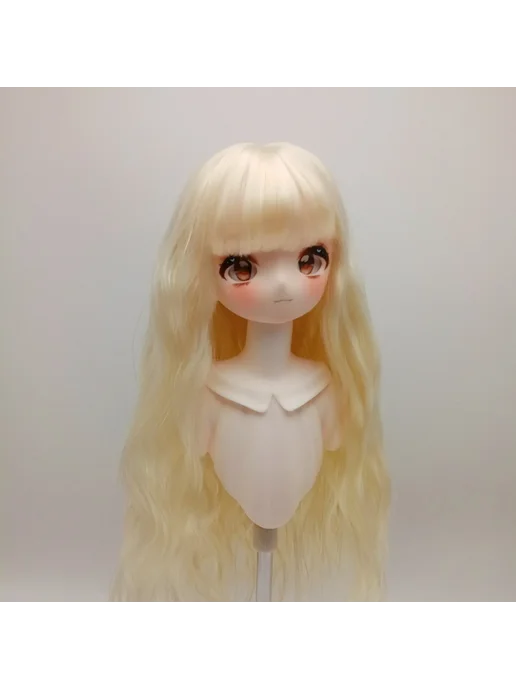 fradoo Парик кудрявый с челкой, бежевый, 17.5-19см для кукол BJD, бежевый