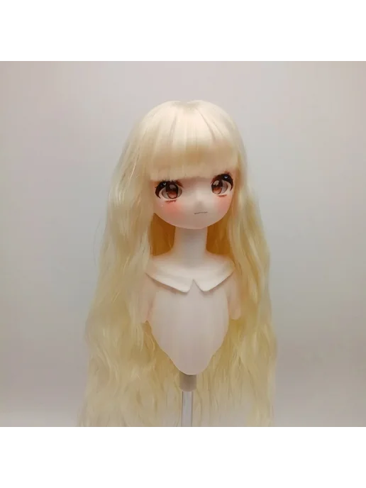 fradoo Парик кудрявый с челкой, бежевый, 17.5-19см для кукол BJD, бежевый, фото 3