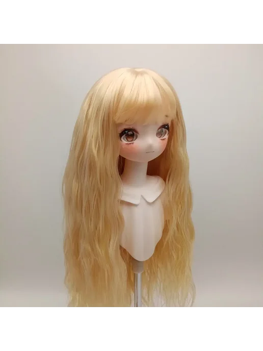 fradoo Парик кудрявый с челкой, бежевый, 17.5-19см для кукол BJD, бежевый, фото 4