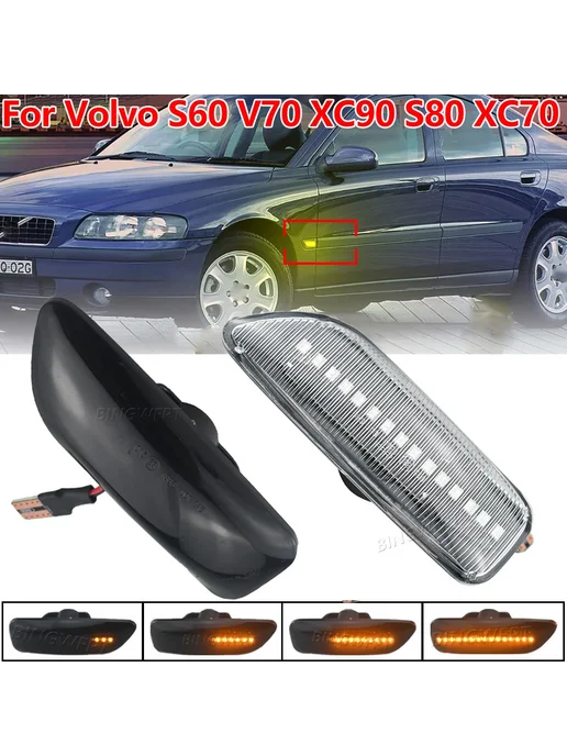 BINGWFPT 2 шт, динамический фонарь для Volvo S60 V70 XC90 S80 XC70 1, 2 шт, фото 2