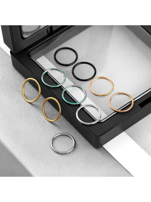 MODRSA Кольцо для пирсинга серебряное из нержавеющей стали 1.0-6mm, Rainbrow 1.2-8mm, фото 6