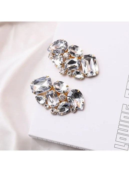 okdeals Съемные броши на обувь, кристаллы, C-gold-6, белый, фото 4