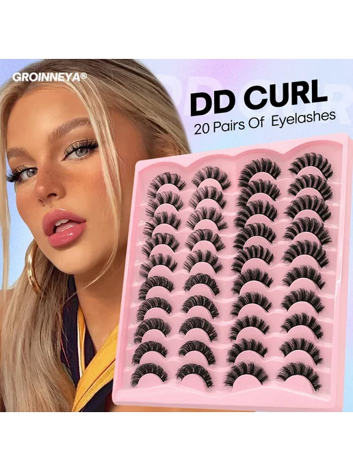 Groinneya Накладные ресницы 3D D-curl, розовый, MG-13, розовый, фото 2