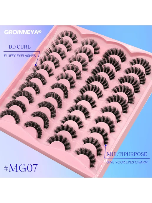 Groinneya 3D накладные ресницы D-curl черные MG-17, 20 пар, черный, фото 3