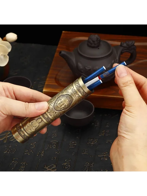 Нет бренда Металлический портсигар Будда Golden Buddha, Бронзовый дракон, фото 2