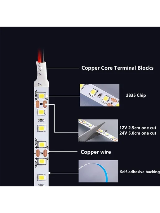 HICCIN Светодиодная лента 12В 2835 60 120 LED м 1 2 3 4 5 м, 5 м, фото 4