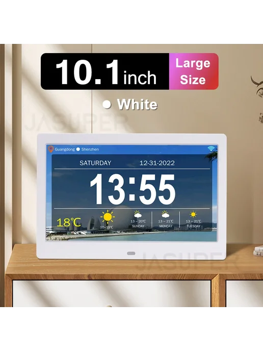 JASUPER Цифровая фоторамка 10.1 дюйма White с погодой, белый