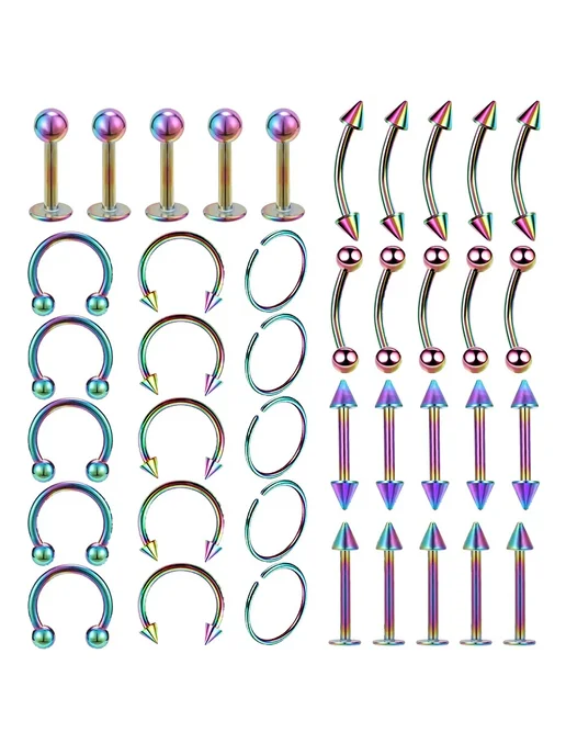 Набор пирсинга из стали, 40 шт, цвет color, 6mm, 40 шт