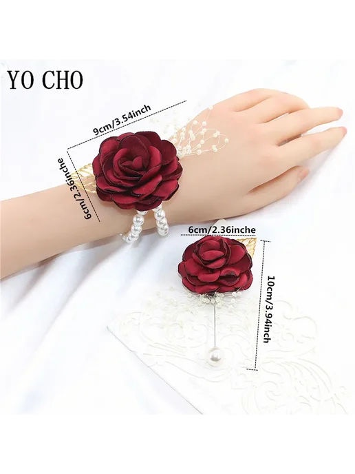 YO CHO Шелковый браслет с розой и жемчугом Bracelet-A, красный, фото 3