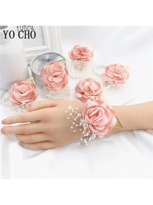 YO CHO Шелковый браслет с розой и жемчугом Bracelet-A, красный, фото 7