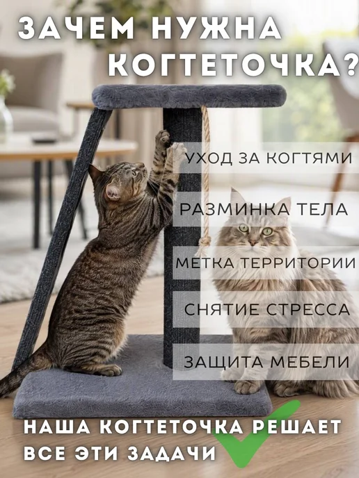 PyshistiK Когтеточка для кошки напольная с лежанкой, вариант, фото 7