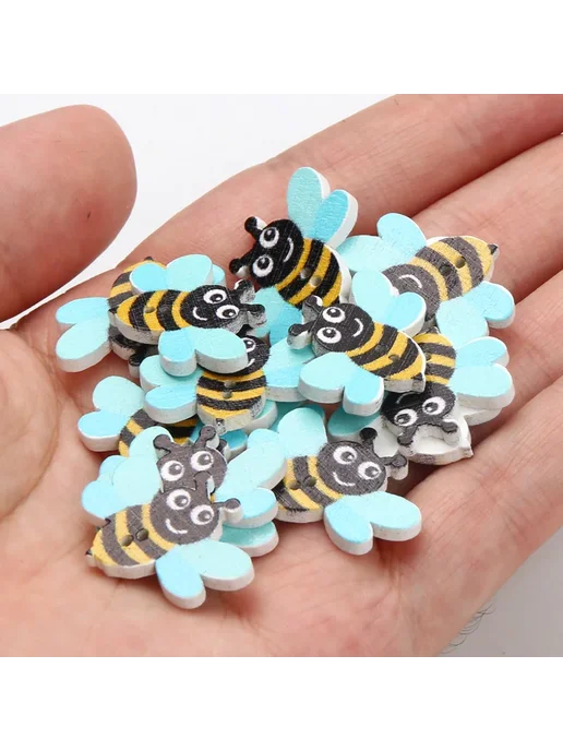 BaoQian Деревянные пуговицы пчелки 20x22mm, 20 шт, 20 шт, фото 3