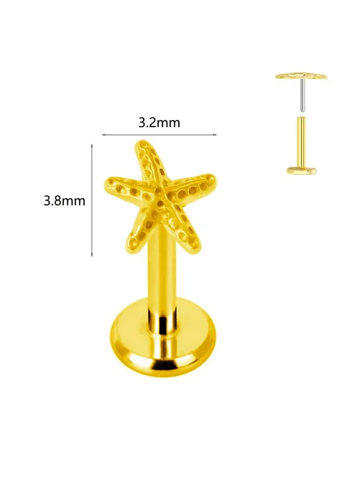Титановые серьги-гвоздики для пирсинга Starfish, Bee Leaf, 1, титан, фото 3