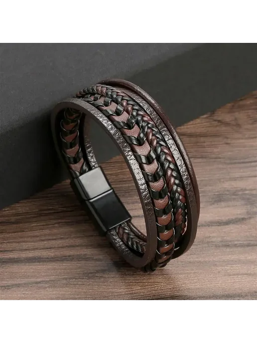 Нет бренда Мужской браслет кожаный черный с Tree Charm, 21 см, черный