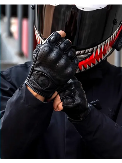 MOGEBIKE Мотоциклетные перчатки без пальцев, кожаные перчатки без пал, черный, фото 4