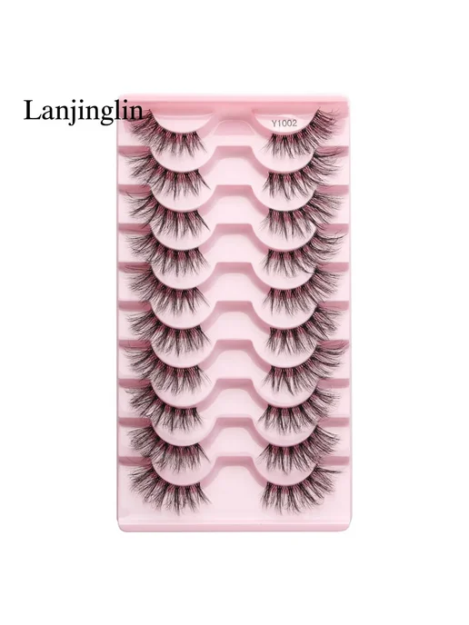Lanjinglin Ресницы накладные Y1002, розовые, 10 пар, розовый