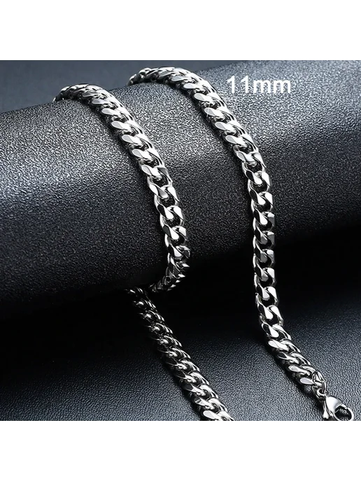 Mprainbow Кубинская цепочка из нержавеющей стали 11mm Silver Cuban, 60, серебристый