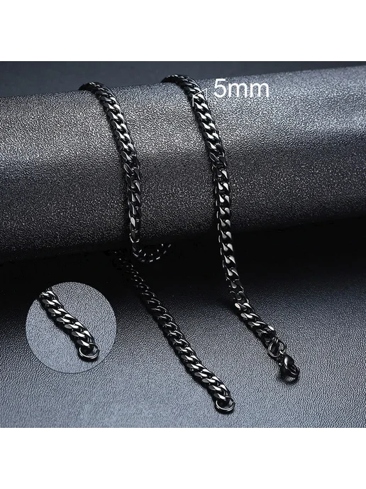 Mprainbow Цепочка 5mm Black Cuban 55cm 22inch, черный