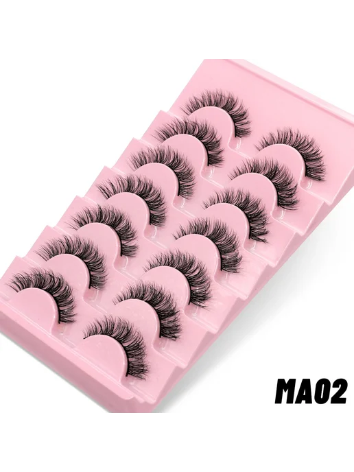 Groinneya Накладные ресницы MA02, 7 пар, розовый, розовый