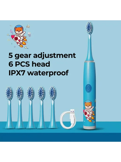 Toothink Детская электрическая зубная щетка Cartoon IPX7 blue 12heads, вариант