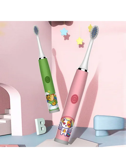 Toothink Детская электрическая зубная щетка Cartoon IPX7 blue 12heads, вариант, фото 3