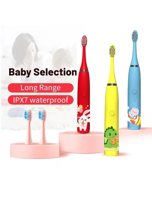 Toothink Детская электрическая зубная щетка Cartoon IPX7 blue 12heads, вариант, фото 6