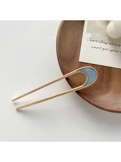 DDZST Заколки для волос U-образные золотистые, Blue Round Shell