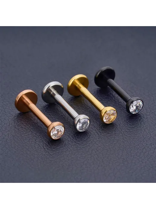 Кольцо для пирсинга губ, титан G23, цирконий 1.0x5mm, Four C, титан, фото 6