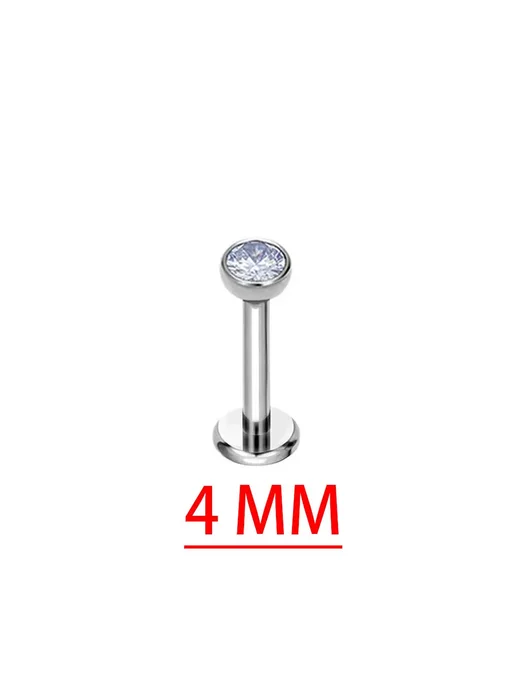 Титановый пирсинг губ с цирконием 2 мм, Cylinder 2mm, титан
