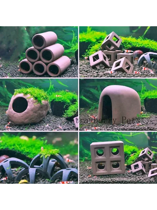 Zhiyang Керамическое укрытие для аквариума, коричневый, Six Holes, коричневый, фото 5