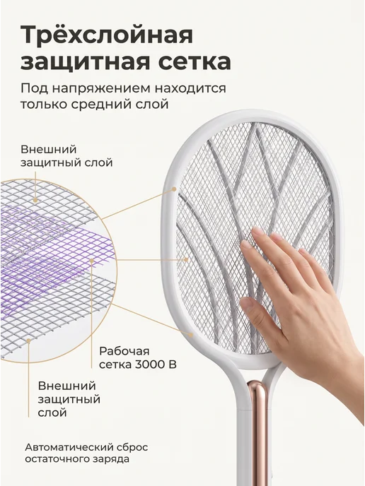 без бренда Мухобойка электрическая аккумуляторная от мух USB 2в1, белый, фото 6