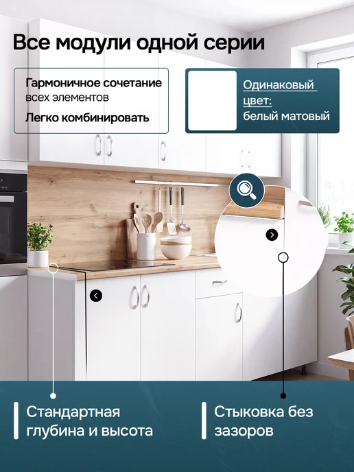АНлавка модуль кухонный напольный 40 см с ящиком, белый, фото 4