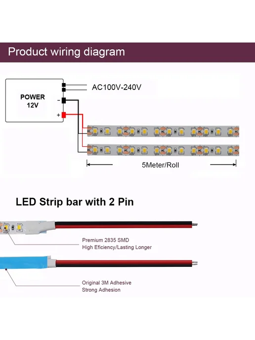 RGBCW Светодиодная лента 12В 2835 теплый белый 120led м, белый, фото 7