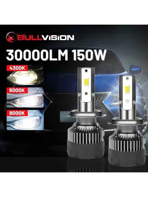 Bullvision Светодиодные фары H9 8000K Белый Синий 30000LM, синий