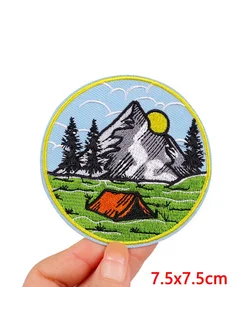Нет бренда Вышивка на одежду "Горы и палатка", 7.5x7.5 см, PE8694CT