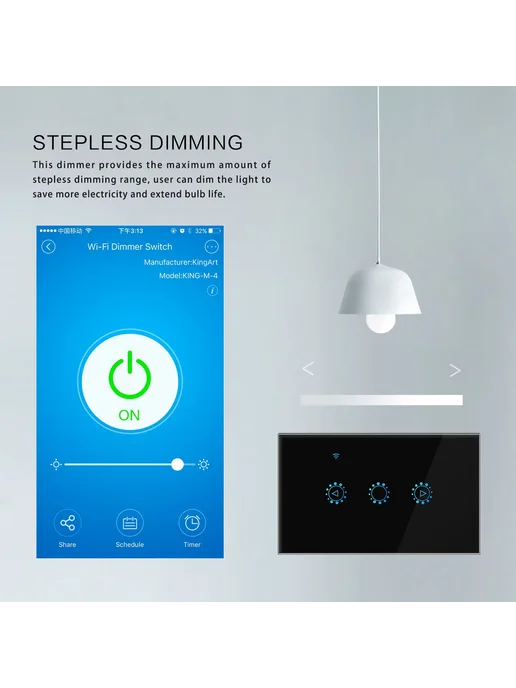 Нет бренда Умный диммер Wi-Fi, US standard black, черный, фото 6