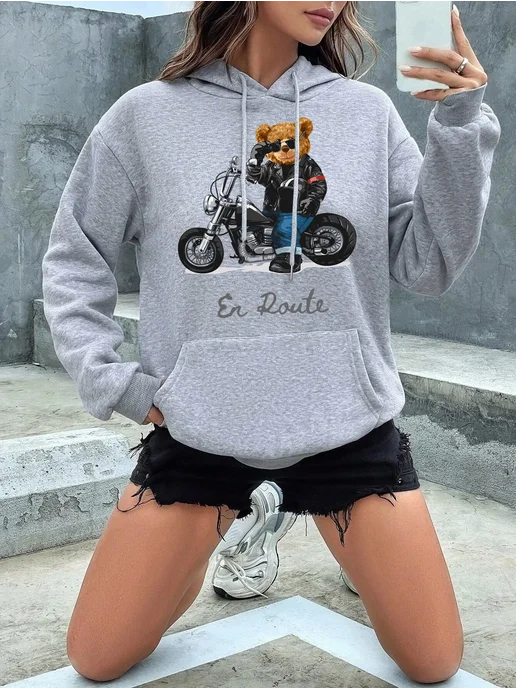teekossc Женский свитшот с капюшоном, серый
