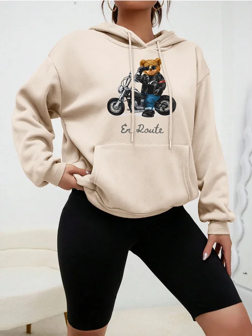 teekossc Женский свитшот с капюшоном, черный, фото 6