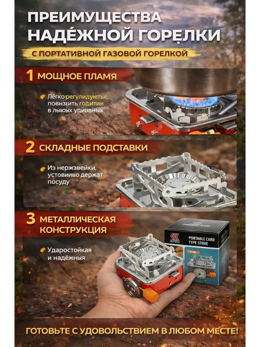 АртэмХ плитка горелка под газовый баллон для туризма, красный, фото 2
