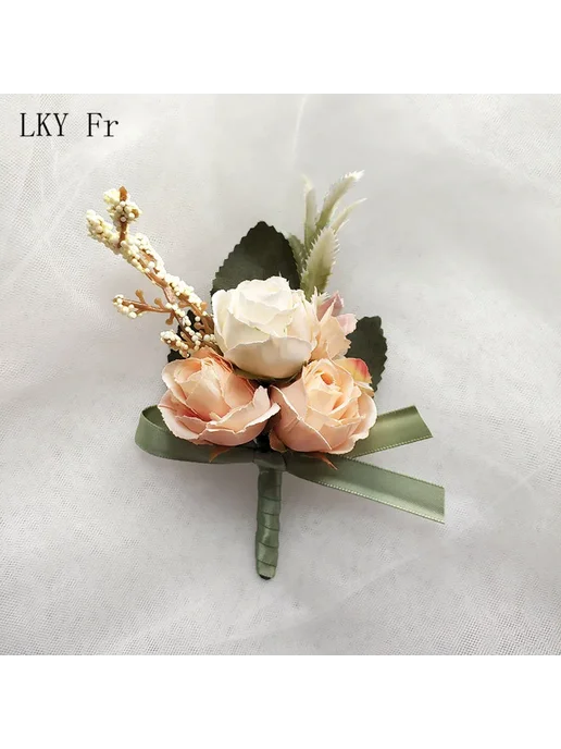 LKY Fr Свадебный корсаж из шелка Белый, Champagne Corsage, белый