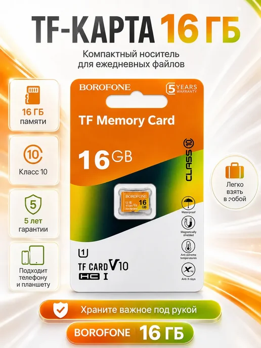 ГГГ25 Карта памяти microSD 16 ГБ Class 10 TF, 16 ГБ