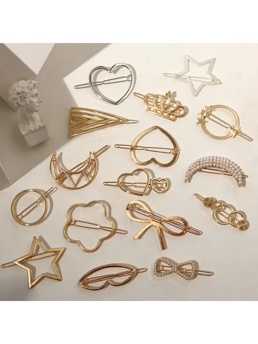 Розовая заколка для волос в форме сердца Golden heart, белый, фото 4