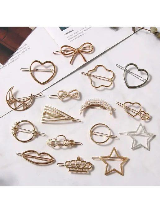 Розовая заколка для волос в форме сердца Golden heart, белый, фото 5