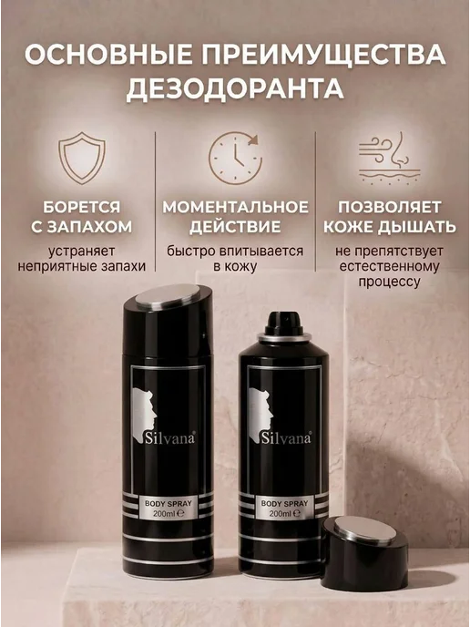 SiLVANA ViP Дезодорант спрей мужской M821 NO 77 парфюмированный, 200 мл, фото 4