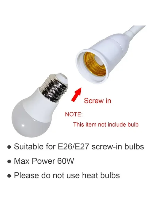 Адаптер для лампы с выключателем, 20 cm, US plug, белый, фото 5